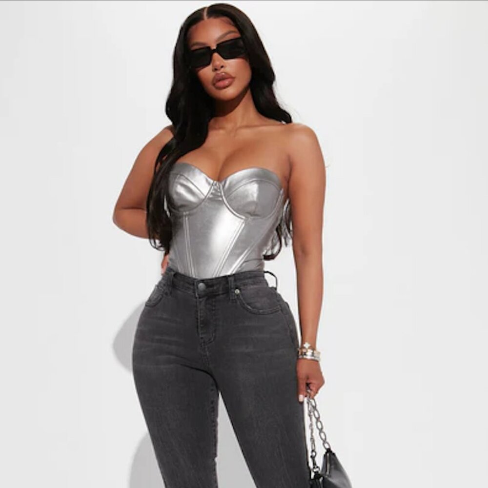 Silver Valentina Metallic Corset Bodysuit